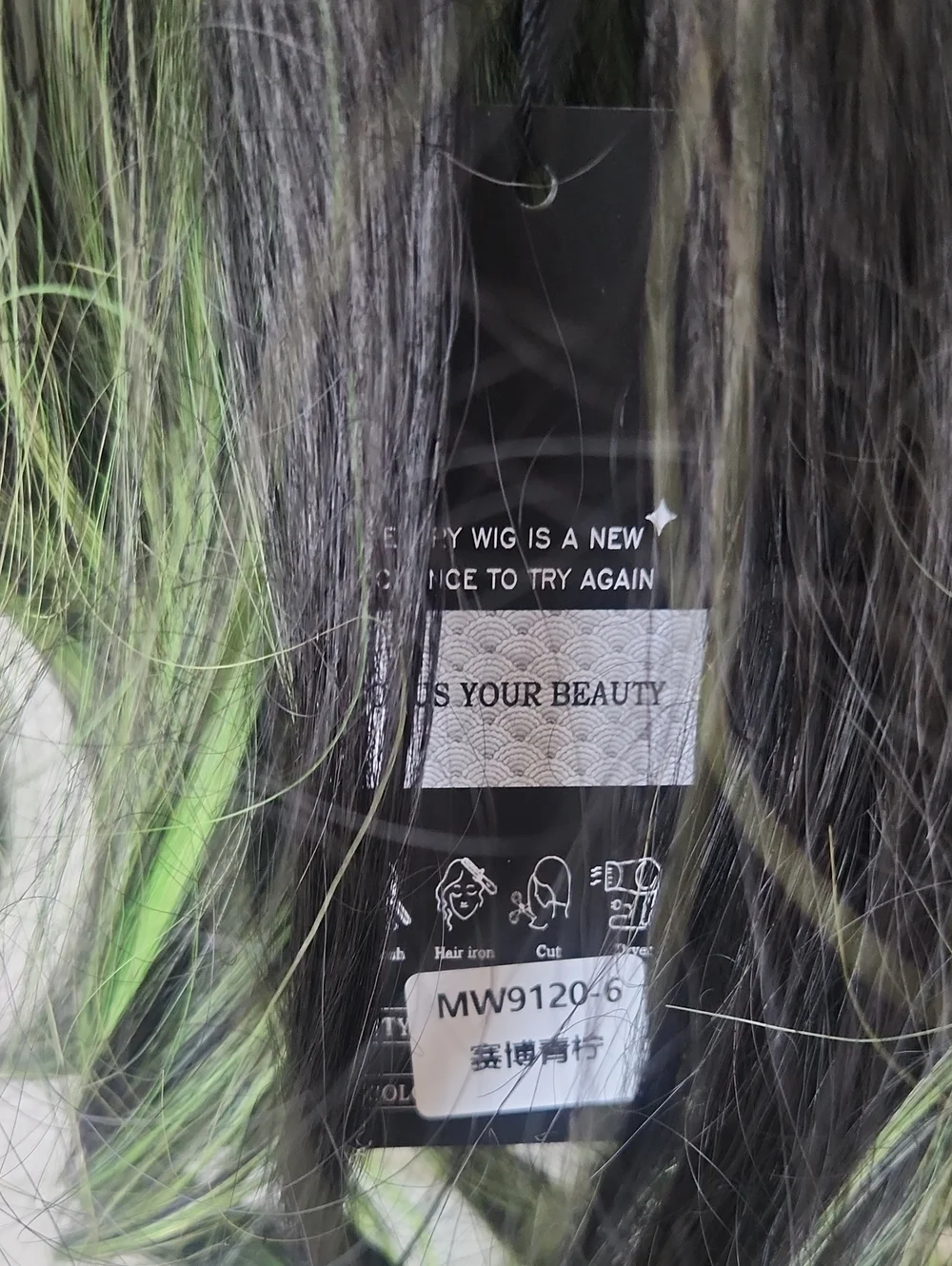 Black Wig with Green Highlights - Women Hair